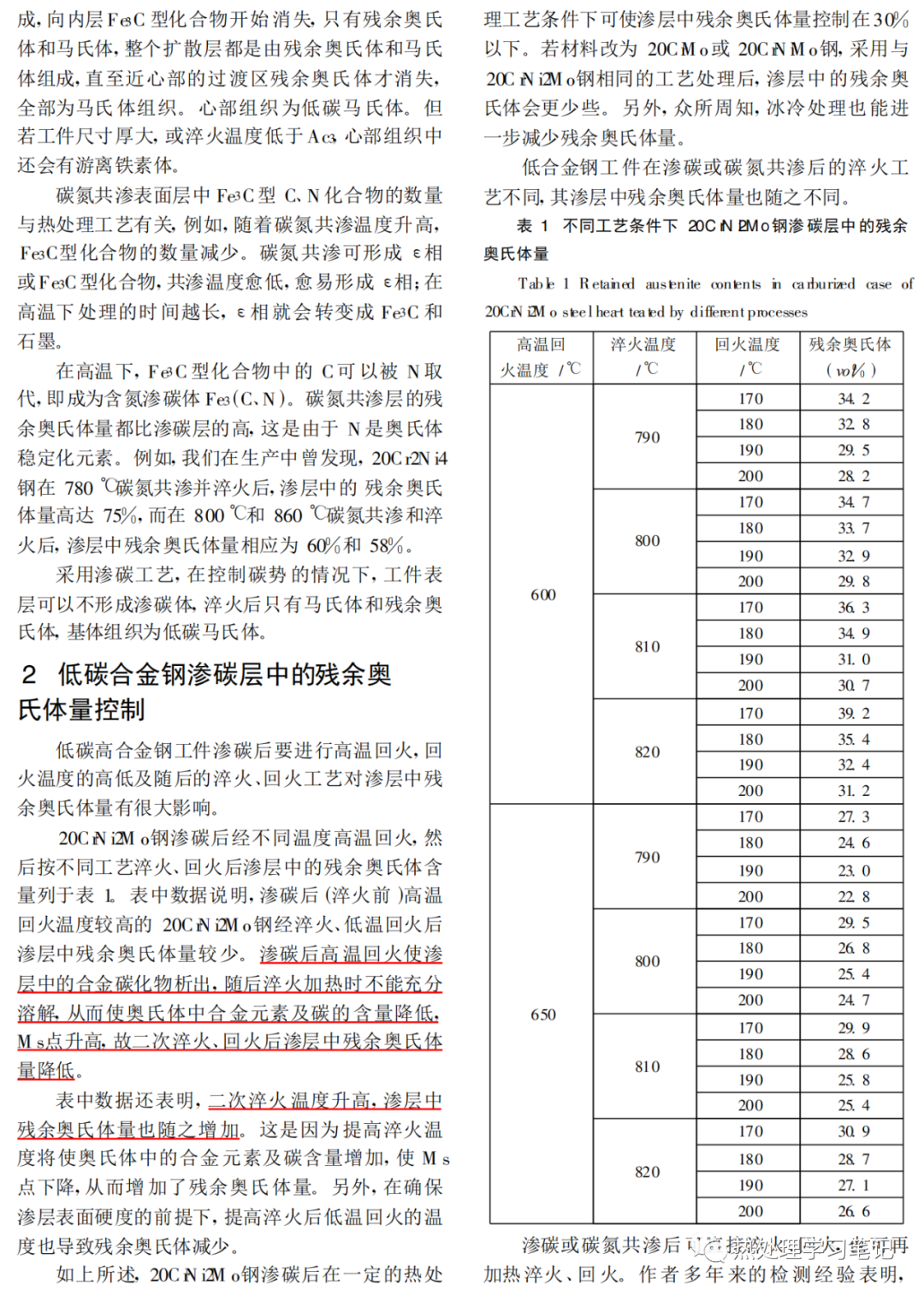 渗层残余奥氏体的控制-钢铁百科