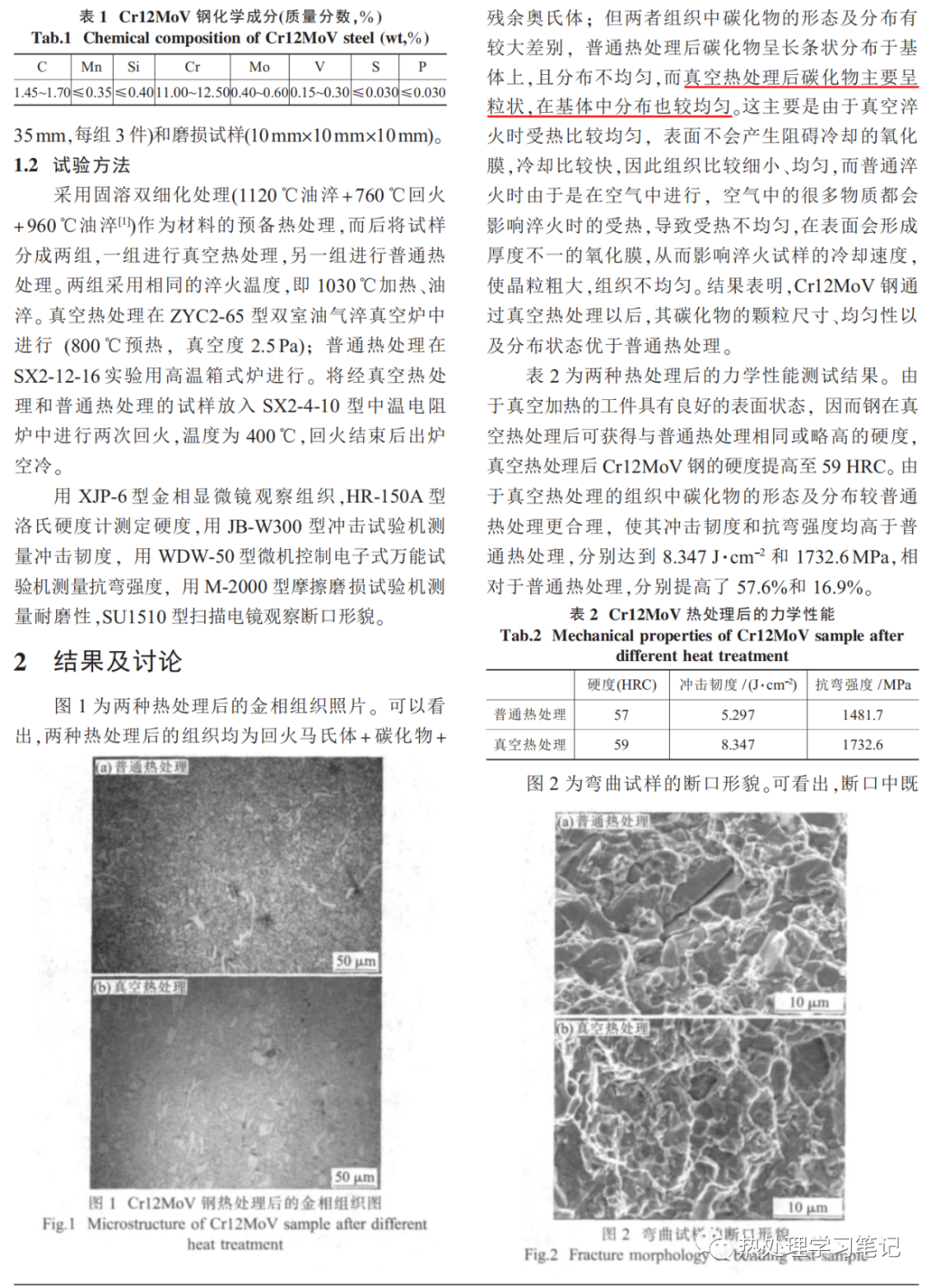 Cr12MoV钢真空热处理组织和性能研究-钢铁百科