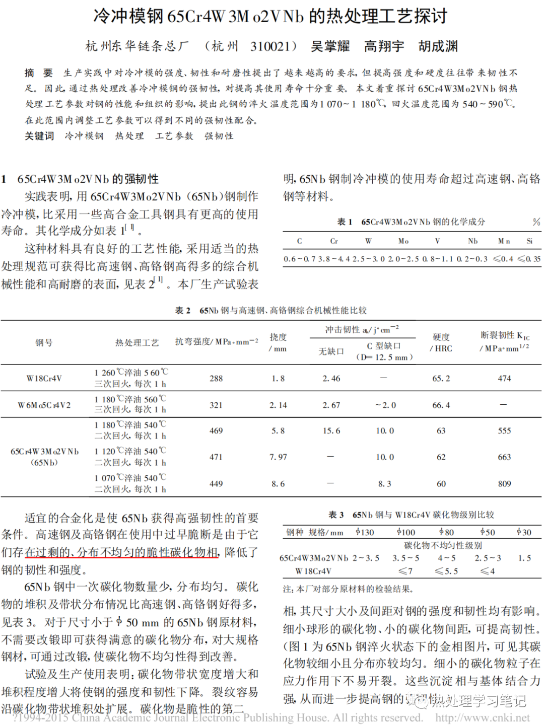 冷冲模钢65Nb的热处理工艺-钢铁百科