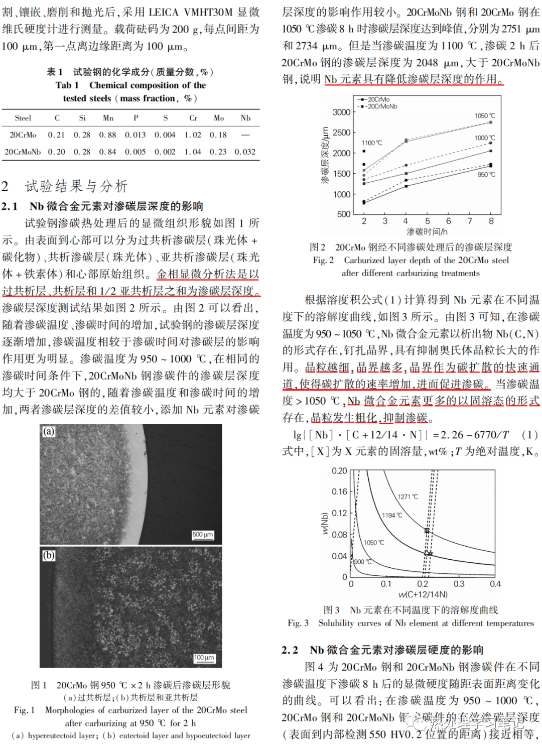 Nb对20CrMo齿轮钢渗碳层深度和硬度的影响-钢铁百科