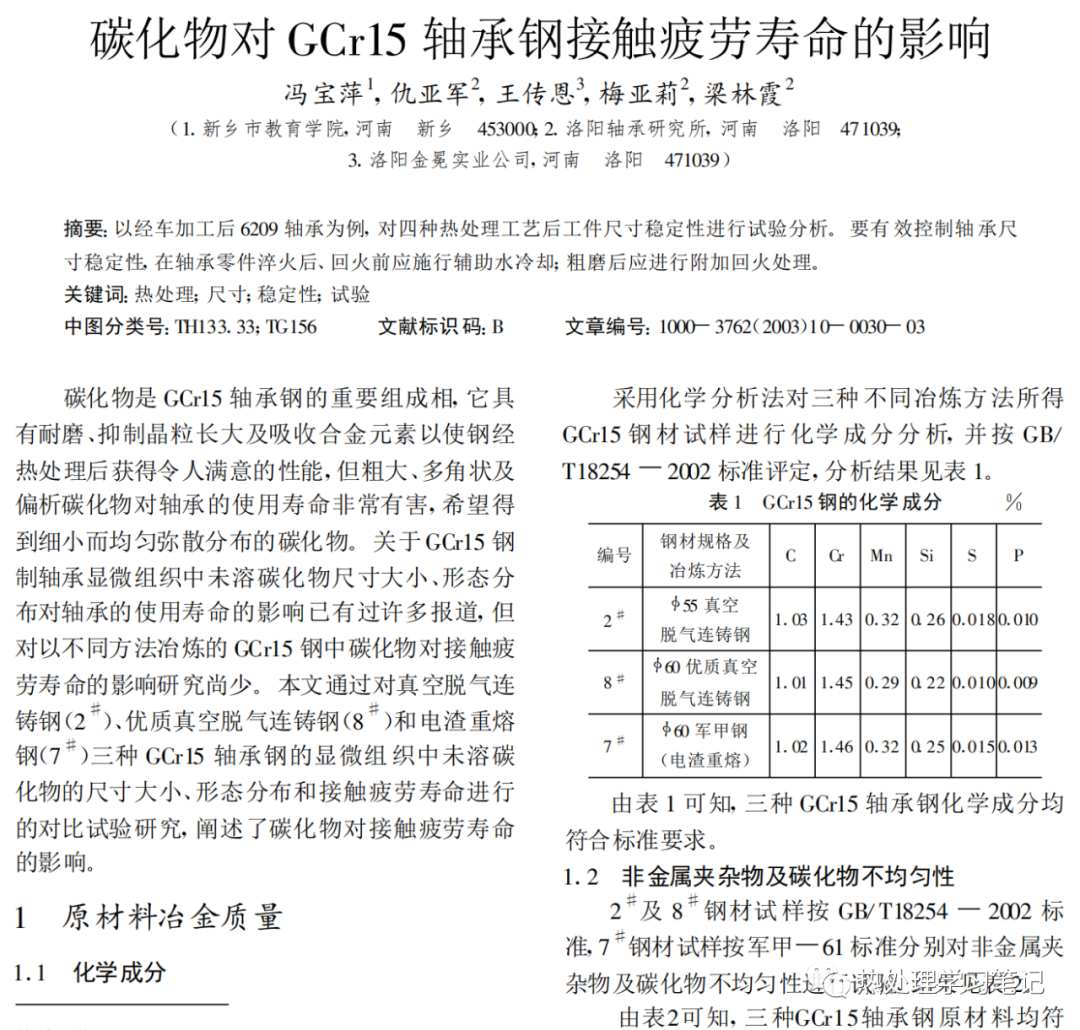 碳化物对GCr15轴承钢接触疲劳寿命的影响-钢铁百科